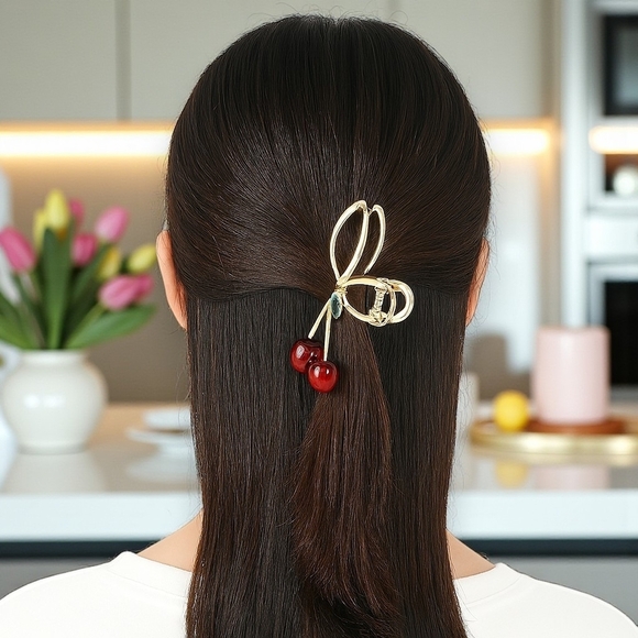 🆕️Cherry Hair Claw Clip Non-Slip Bow-Knot 🍒 Metal Hair Clip for Women & Girls - Picture 10 of 13